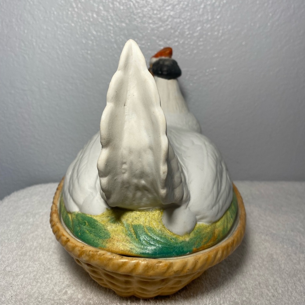 Antique Staffordshire Bisque Porcelain Hen Chicken on Nest Sitting on Eggs Bowl - Picture 4 of 10